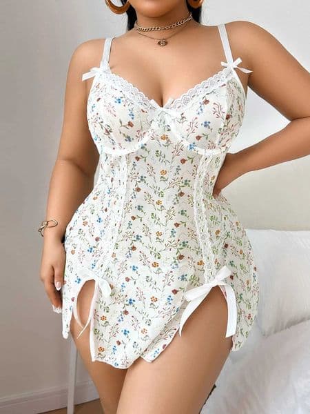 Mesh Printed Pastoral Flower Lace PajamasT260516