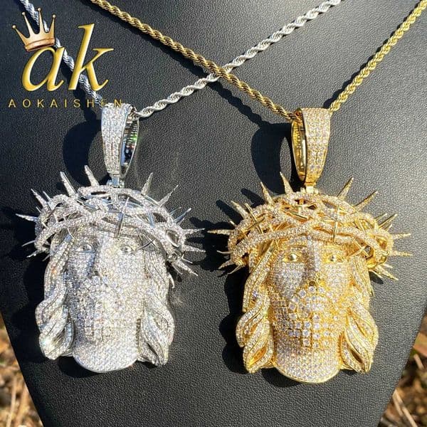 Aokaishen d Out Ratten Jesus Necklace Pendant for Men Prong Setting Cubic Zirocnia Hip Hop Jewelry X260516