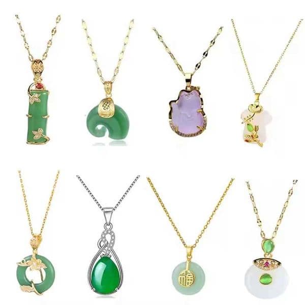 fashion jade pendant jewelry vintage Pendant necklace with 18K stainl steel chain for women X260516