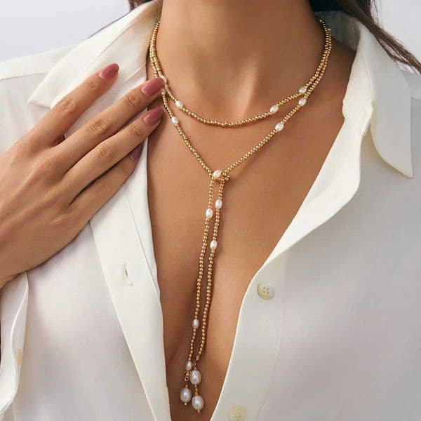 Salircon 2025 New Charm Imitation Pearl Long Tassel Necklace for Women Tren CCB Beads Y-shed Necklace Elegance Jewelry Gifts X260516