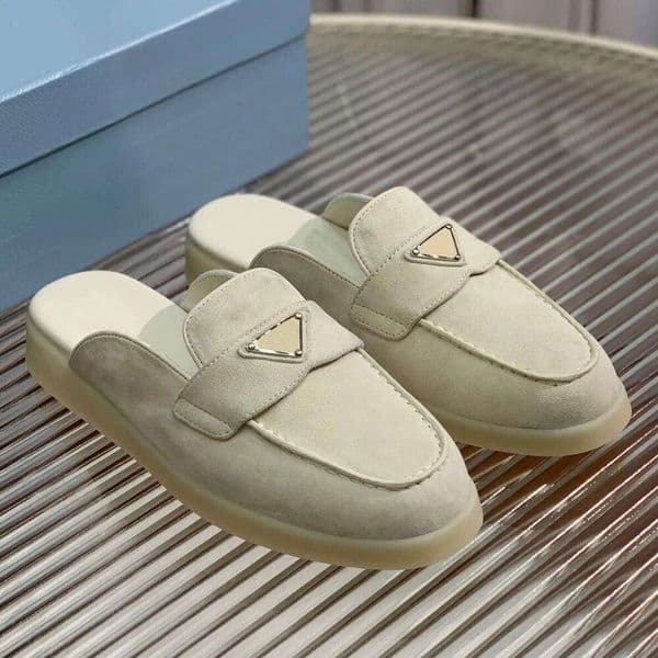 Designer spring/summer peach pink retro nubuck leather half slippers Luxury fashion versatile backless loafers Women's daily recreation Soft and comfortable mules