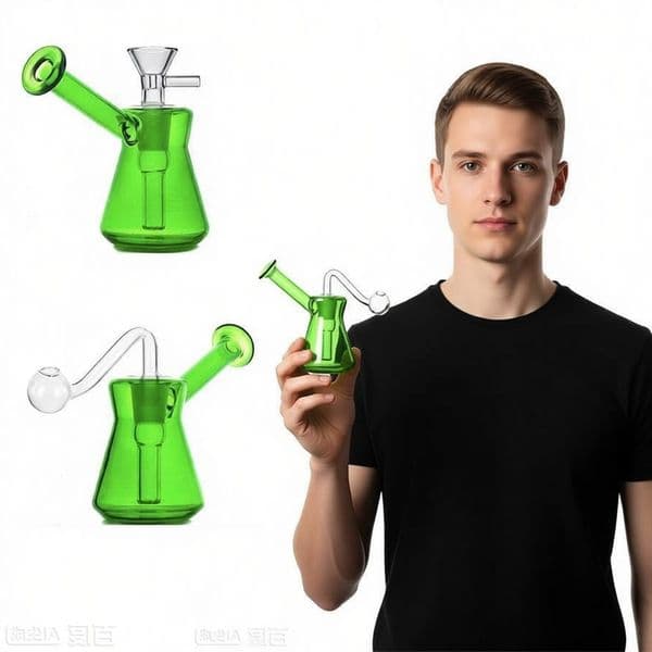 Portable MINI Green colorful Recycler Glass tobacco Bong Hookah Thick Showerhead Smoking Water oil burner Pipe with 14mm male smoking oil banger bowl