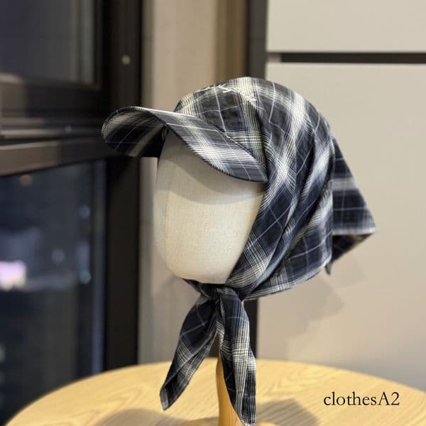 Korean Color Matching Plaid Letter Embroidered Headscarf Caps Women Summer Travel Fashion Sun Protection Trend Strap Sun Hats