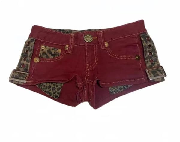 sexy leopard print red denim shorts womens summer retro low-rise pants ropa mujer y2k shorts jeans 260508