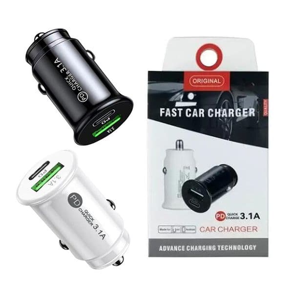 3.1A High Speed Dual Ports USB C Car Charger QC3.0 PD 15W Quick Charge Adapters Cigarette Socket Plug For Ipad Iphone 17 16 15 14 13 Samsung S26 S25 Android Phone MP3 Gaming