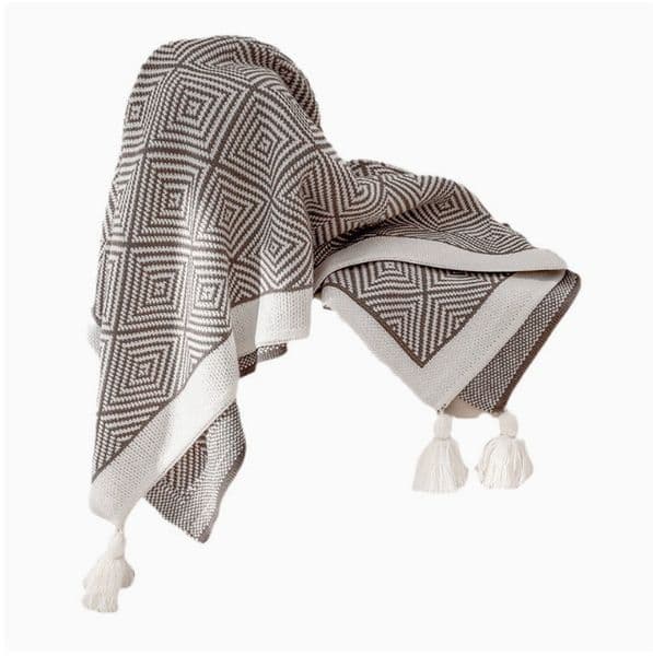 2026 Autumn Blanket Nordic Style Geometric Pattern Knitted Throw Blanket Soft Fluffy Fleece Couch Sofa Decor with Tassels