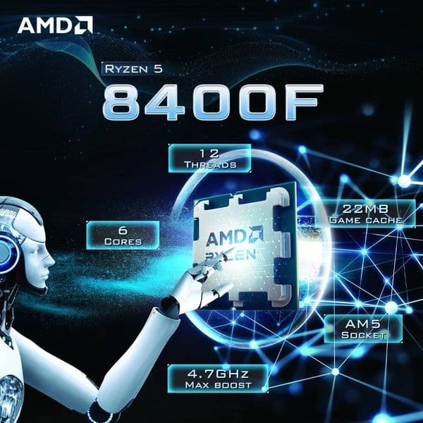 AMD Ryzen 5 8400F DDR5 6-Cores 12-Threads 47GHz New PCIe 40 Desktop computer CPU processor with Socket AM5 R5 8400f but no fan