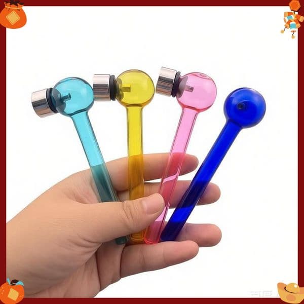 USA Popular Mini 11cm Colorful Rainbow Glass tobacco hand pipe for smoking with Metal Screen tobacco bowl