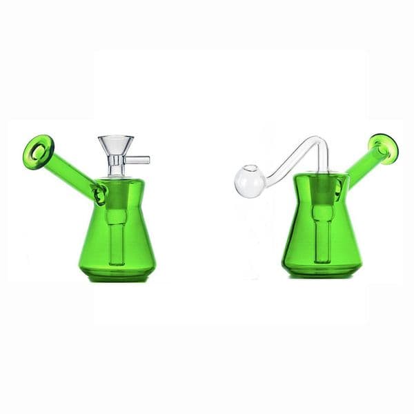 Wholesale Green colorful Recycler Glass tobacco Bong Hookah Thick Showerhead Smoking Water oil burner Pipe with 14mm male smoking oil banger bowl