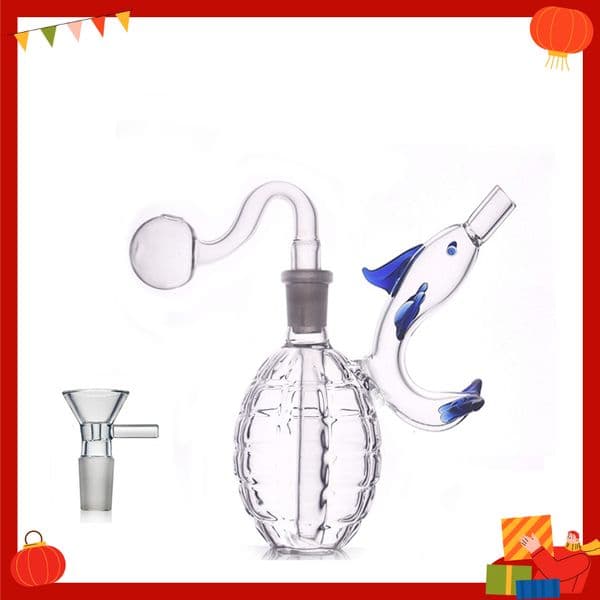 Wholesale Creative Newest Dolphin Shape Glass oil burner bong pipe Thick heady Portable Water tobacco bongs pipes for smoking with smoking banger bowl IN STOCK