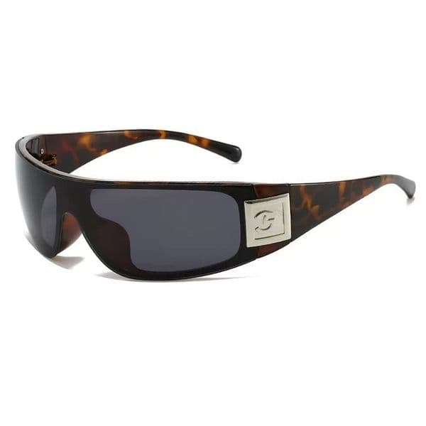 Y2K Wrap Around Sunglasses for Men Women One Piece Shield UV400 Rectangular Sunglasses Shades Tortoise Shell 2000s Style Sunglasses for Outdoor Beach