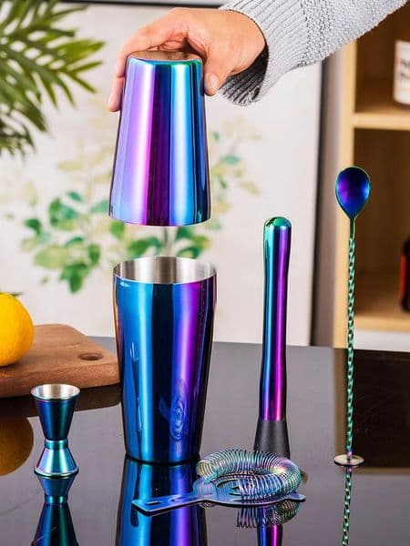 5pcs Rainbow Cocktail Shaker Bar SetBoston Shaker Tins Bartender Kit with 18oz 28oz Mixed Drink Shaker 260516