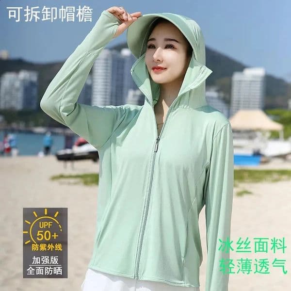 Ultrathin Sunscreen Jacket Women Cycling Fishing Coat Outdoor Sport UPF 50 UV Sun Protection Hoodie Shirts Ice Silk Summer 4XL 260514