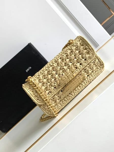 Raffia woven chain bag Mirror quality designer women Top leather shoulder bag with dust bag with box evening bag