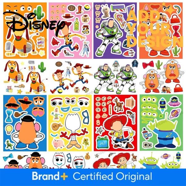 Designer Disney Toy 8/16Sheets Make A Face Cartoon Disney Toy Story Stickers DIY Ryder Chase Assemble Jigsaw Kids Toy Children Boys Game Party Gift Luxury