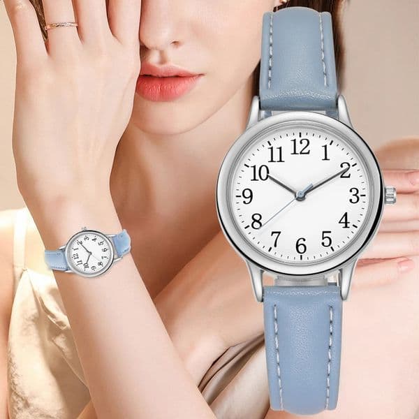 Leisure Fashion Women Quartz Watch Easy to Read Numerals Simple Dial PU Leather Strap Lady Candy Color 260516