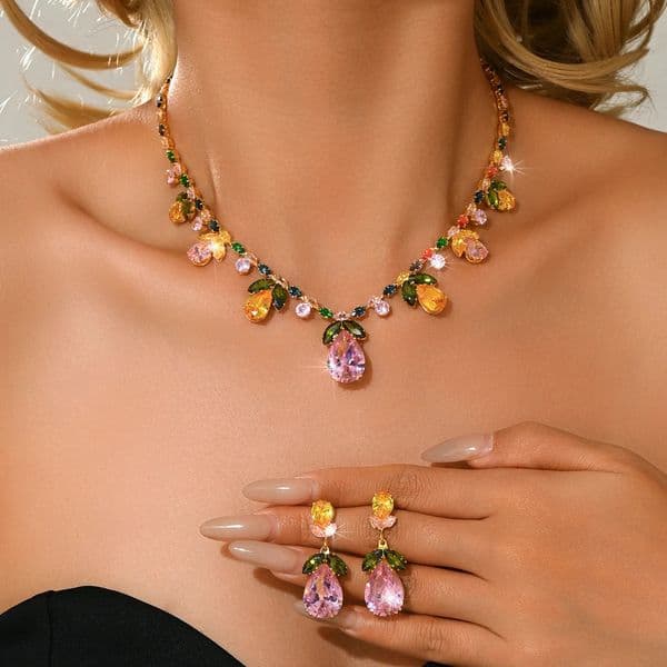 French Ocean Zircon Necklace Earrings Set Fairy Tree Seal Fine Pair Dress Accessories Women260511