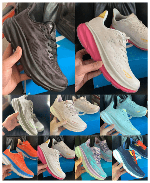 designer shoes Bondi 8 Clifton 9 running sneakers for women men triple black white orange blue grey purple mens womens outdoor Daily sports trainers 36-45