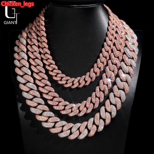 Hot Saling Moissanite Cuban Chain 925 Silver Cuban Necklaces Big Heavy HipHop Iced Out Moissanite Cuban Chains Past Diamond Test