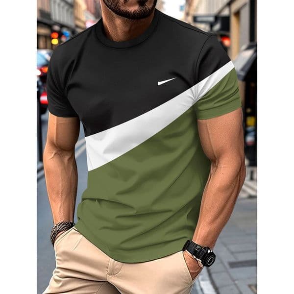High Quality Designer Men's T-Shirt Polo Shirt Men's Overprint Round Neck Illusion Print Short Sleeved Round-Neck Short-Sleeve Color-Block Pullover T-Shirt