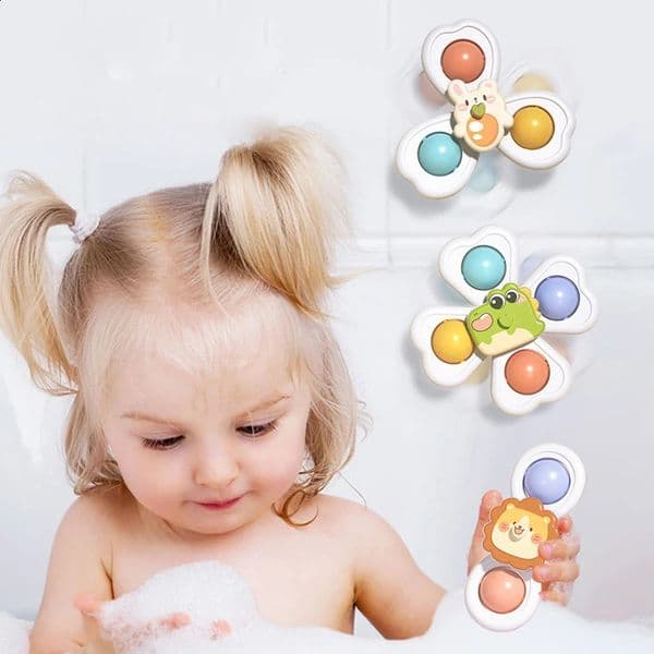 3 in 1 Suction Cups Spinning Top Toy For Baby Game Infant Teether Relief Stress Educational Rotating Rattle Bath Toys For Kids260514