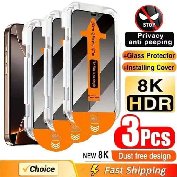 3Pc Privacy Tempered Glass for iPhone 17 Air 16 15 14 13 12 11 Pro Max 7 8 Plus XS X Anti-Spy Screen Protector Easy Installation
