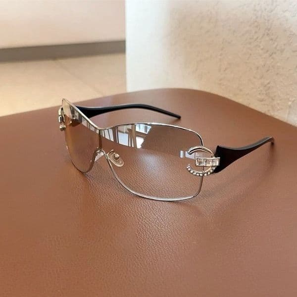 Women's Wrap Around Sunglasses Luxury Designer Sunglasses Rhinestone Semi-Rimless UV400 Sun Glasses for Beach Party Vacation