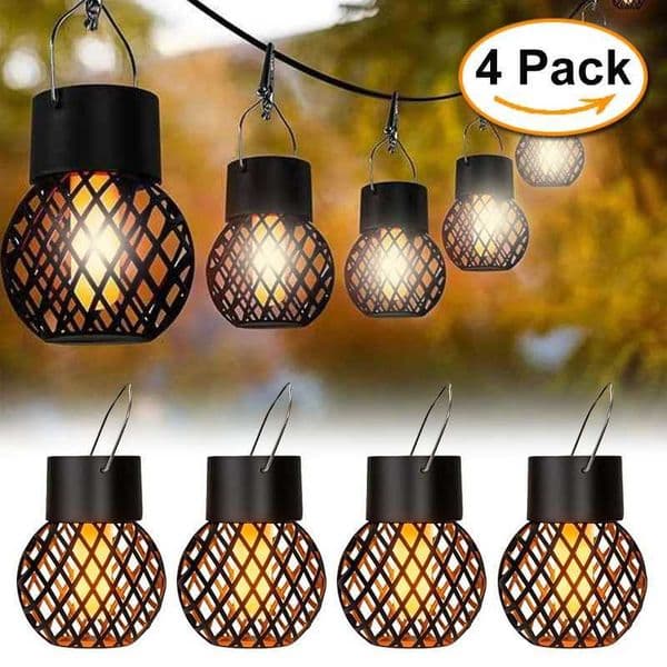 1-6Pcs LED Outdoor Flame Effect Hanging Lantern Out Waterproof Garden Decoration Lamp Solar Fairy Light For Patio Garden Yard L260518
