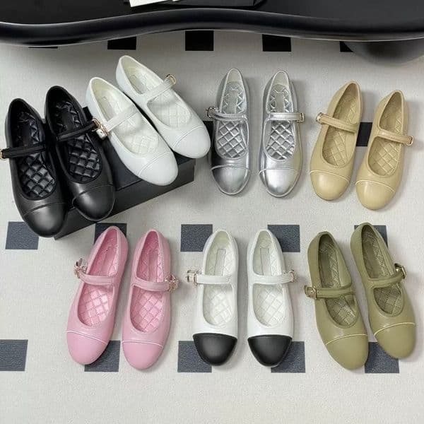 CC Luxury Designer Shoes Women's Classic Quilted Leather Mary Jane Ballet Flats, Round Toe Buckle Strap Flat Shoes Casual Daily Footwear Girlfriend Gift Size 35-41