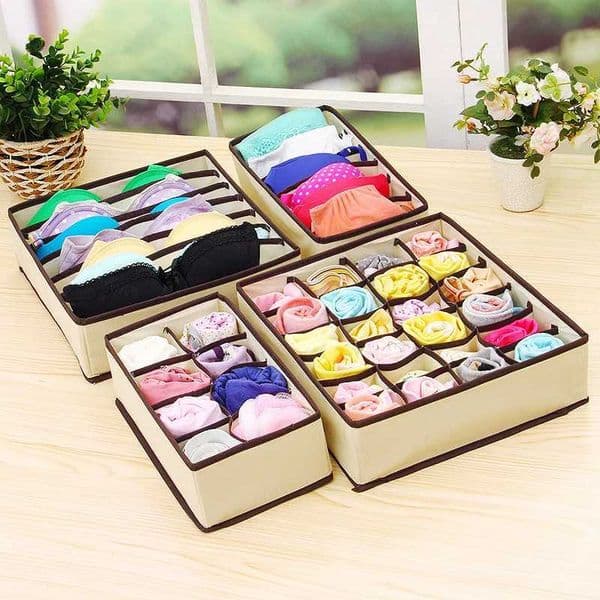 Set Underwear Bra Organizer Storage Box Beige Drawer Closet Organizers Boxes For Underwear Scarfs Socks Bra 4pcs C260518