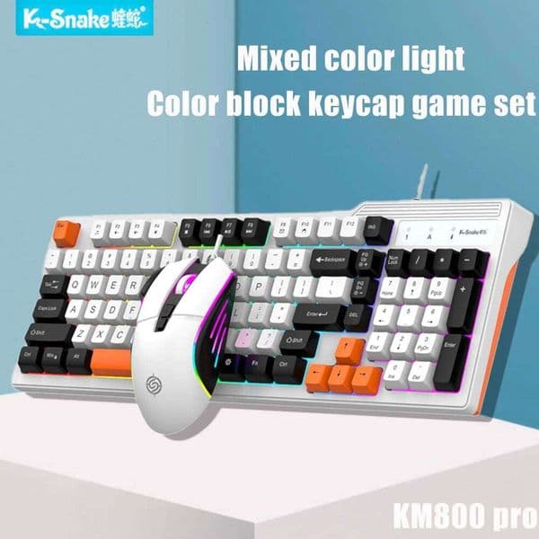 K-snake KM800 Pro wired mechanical feel keyboard and mouse set RGB segmented DPI mecha wind pattern laptop office 26Y0518