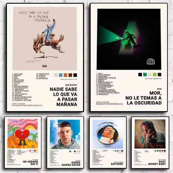 Pop Rapper Bad Bunny Poster Aesthetic Music Album Concert Cover Feid Quevedo Myke Towers Mora Canvas Print Wall Art Room Deco 26W0518