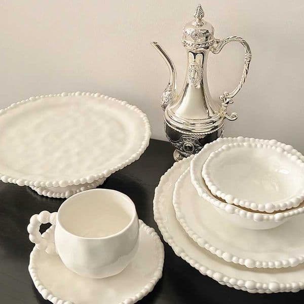 White Beaded Ceramic Bowls 5 6 Scratch Resistant Dinnerware Dishes Microwave Dishwasher Safe Elegant Tableware Z260518