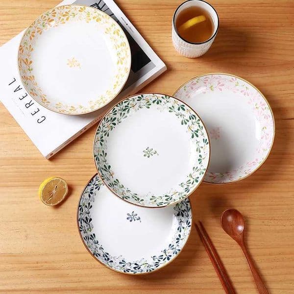 4pcs 8in/202cm Floral Ceramic Plates - Cute Pasta/Salad/Dessert PlatesKitchen Restaurant TablewareMicrowave Dishwasher Safe Z260518