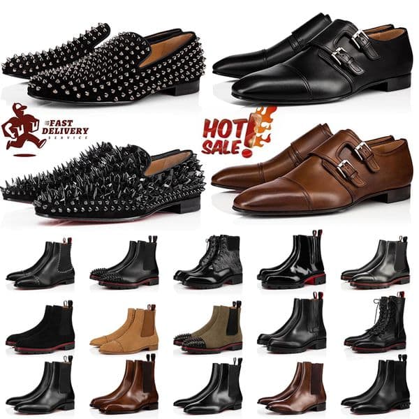 Designer Mens Dress Shoes Suede Leather Loafers Red Luxury Sneakers Black Patent Leather Studded Rivets Business Party Wedding Platoon Shoes 39-47