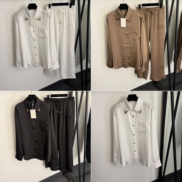 Letter Pocket Blouses Pants Women Lapel Neck T Shirt Pants Suit Two Piece Casual Sleepwear Indoor Outdoor Luxury Pajamas Set Tracksuit Clothing