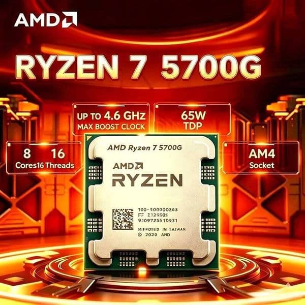 AMD Ryzen 7 5700G Zen3 Vermeer 7nm APU 8C16T 46GHz AM4 Socket Radeon Vega 8 iGPU DDR4 65W Unlocked Gaming Desktop Processor