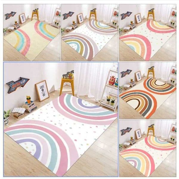Cute Rainbow Pattern Childrens Room Square Carpet Cute Area Carpet Home Decoration Non Slip Door Mat Bedside Floor Washable Mat L260516