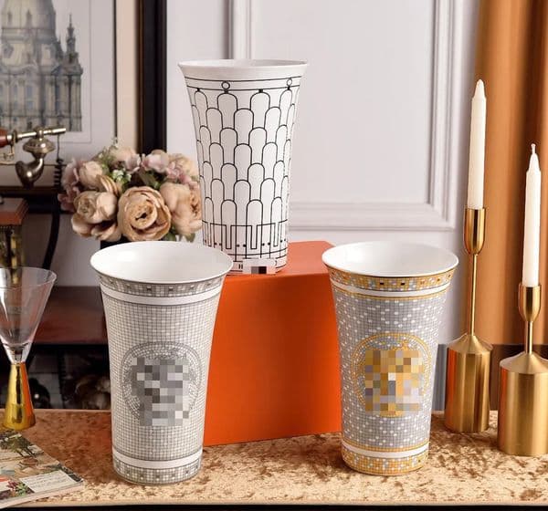 Luxury Designer Decor European New Mosaic Bone China Vase Decoration Study Desktop Living Villa gift set Area Model Room Decoration For Home 08