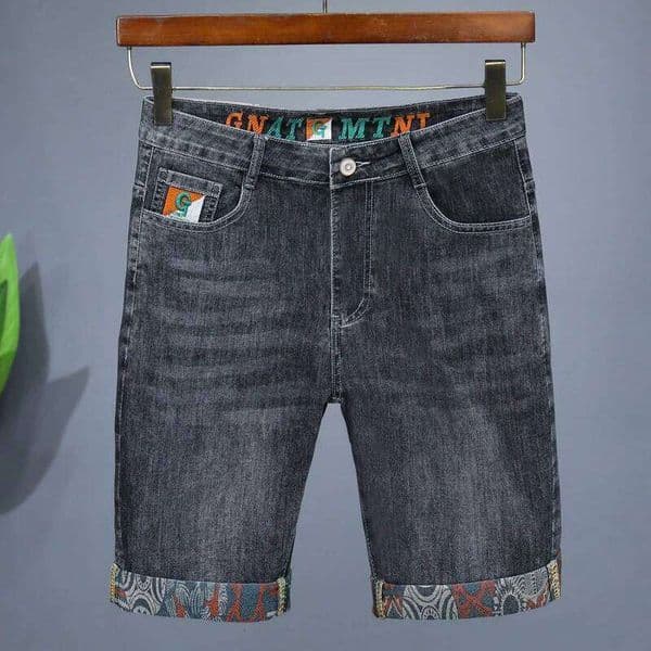 Summer New Men's Embroidered Denim Shorts Fashion Straight Slim Personality Streetwear Jeans Bermuda Male Short Pants 26L0518