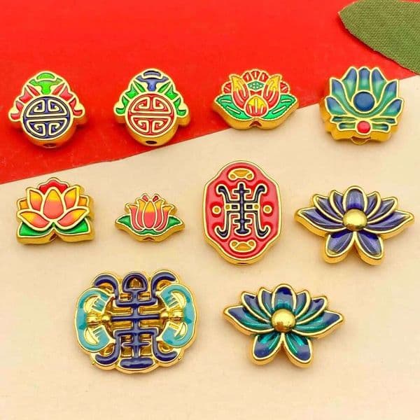 10pcs alloy oil drop enamel lotus interval bead accessories, DIY necklace, earring, keychain jewelry making fashion accessories.