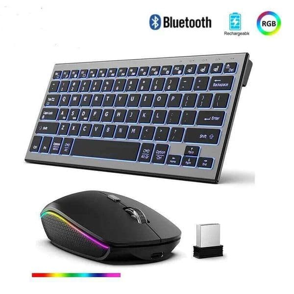 JOMAA Colors Backlit 2.4G Wireless and Mouse Combo Rechargeable BT Keyboard for Windows Laptop 26Y0518