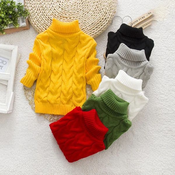 Menoea 1-8Years Winter Boy Girl Kid Thick Knitted Bottoming Long Sleeve Turtleneck Shirts High Collar Pullover Toddler Sweater 002