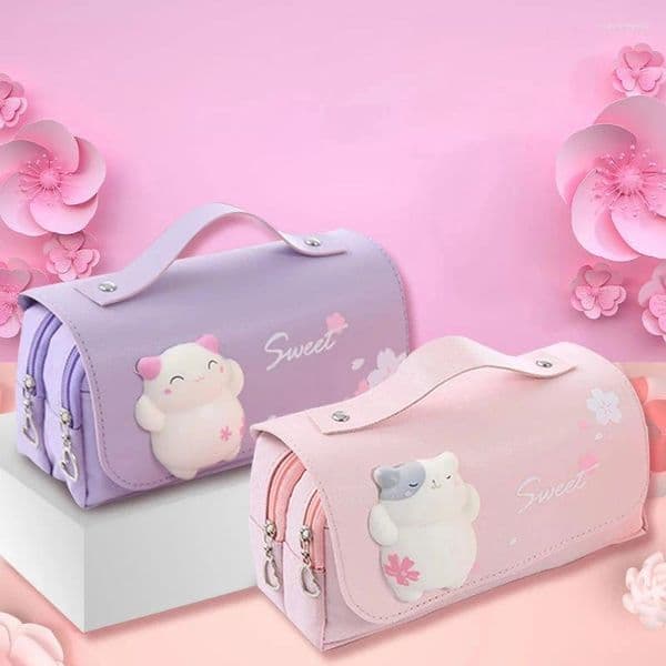 Cosmetic Bags 3D Kawaii Cute Pencil Case Girls Decompression Pen Pouch School Supplies Aesthetic Organizer Box Korean Stationery