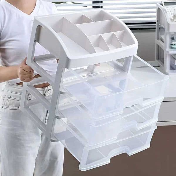 Multi-Layer Office Desktop Storage Box Cosmetic Organizer with Drawers - Transparent Storage Box for Makeup File C260518