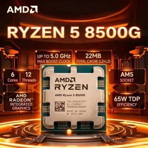 AMD Ryzen 5 8500G Desktop CPU Zen4 4nm 6C12T 50GHz 16MB Cache AM5 65W Radeon 740M RDNA3 Gaming Office Processor