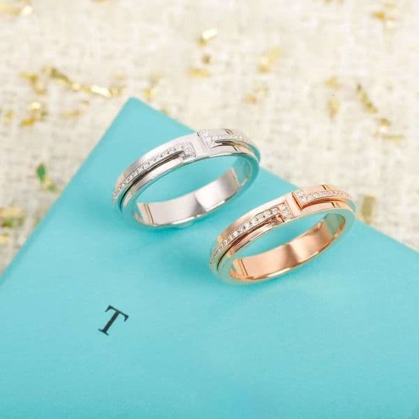 ring designer ring luxury jewelry designer for women men double t copper fine electroplated 4/6mm narrow wide ring couple wedding daily fashion festival gift