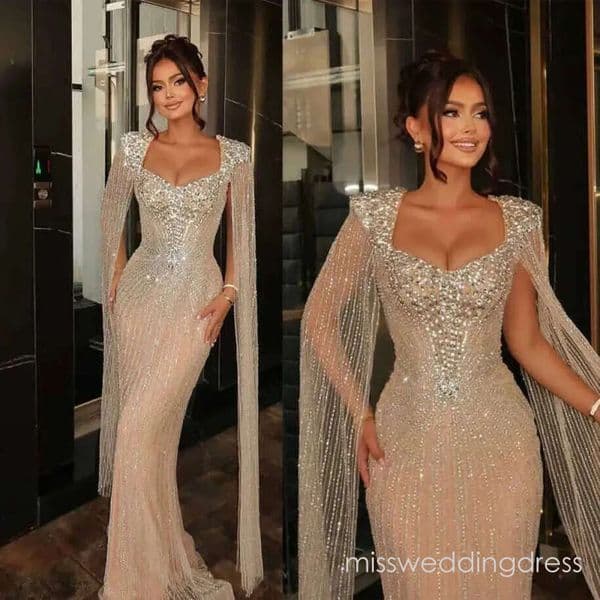 Sexy Crystal Mermaid Wedding Dress Fashion Lace Bridal Gown Beading Floor Length Sequined Customized Bride Dresses 1016