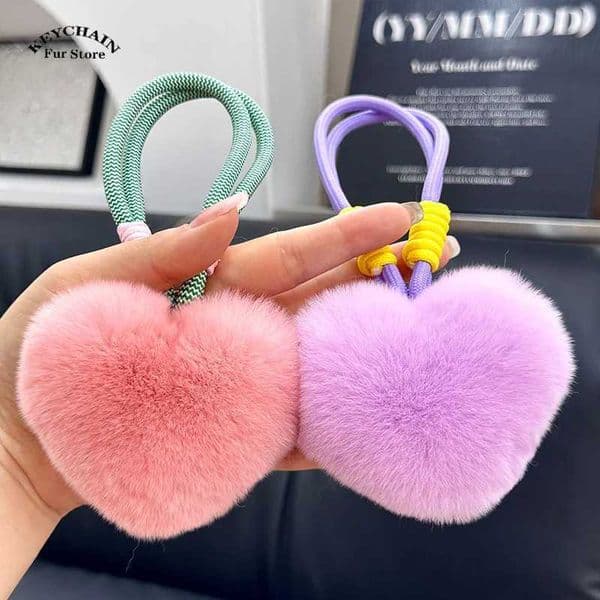 Natural Fur Heart Ball Charm Keychain Women Girl Creative Soft Bag Pendant Cute Plush Toys Keychain Valentines Day Gifts L2605181UMU