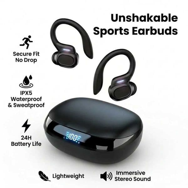 earbuds wireless sport secure fit no drop earhook sports earbuds for running gym workout IPX5 waterproof HiFi bass low Z260518